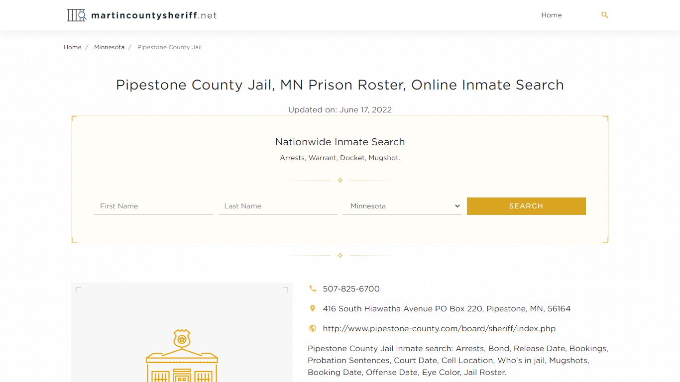 Pipestone County Jail, MN Prison Roster, Online Inmate ...